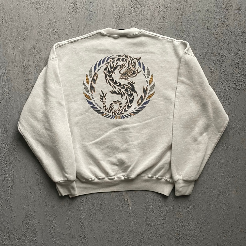 Vintage Dragon Graphic Crewneck Sweatshirt Mens XL White 90s T&C Surf Designs
